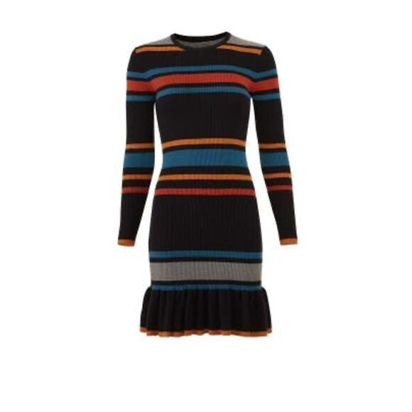 CUPCAKES AND CASHMERE Black Striped Knit Sweater Crew Neck Mini Dress Size M - Picture 3 of 12